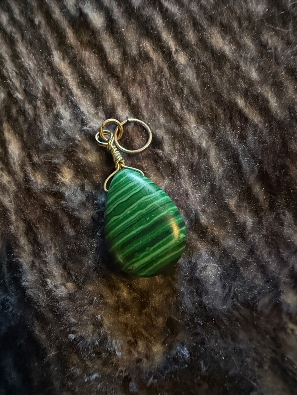Small Striped Green Malachite  Teardrop Stone Charm Pendant
